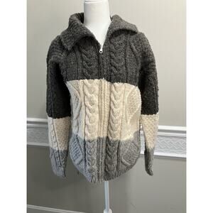 Quichua Creations Hand Knit 100% Wool Zip Sweater Native Style M/L